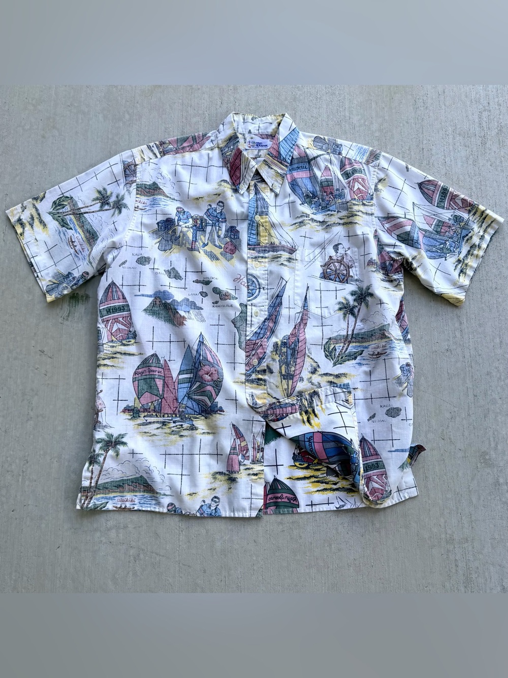 Vintage Reyn Spooner Hawaiian Shirt Sailing  Australia Islands Reverse Print